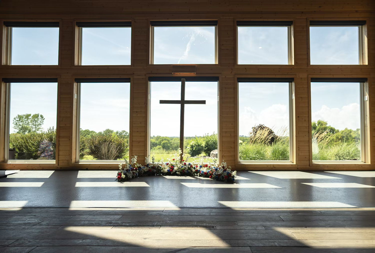 Elegant wedding chapel interior inside Stone Valley Meadows venue