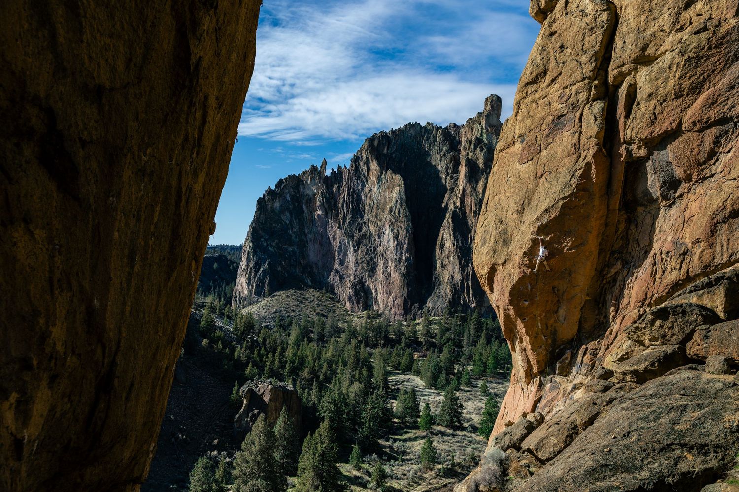 American climber Jordan Cannon sport climbing in Smith Rock State Park, Oregon, USA. Climbing photography and film by Jan Virt.