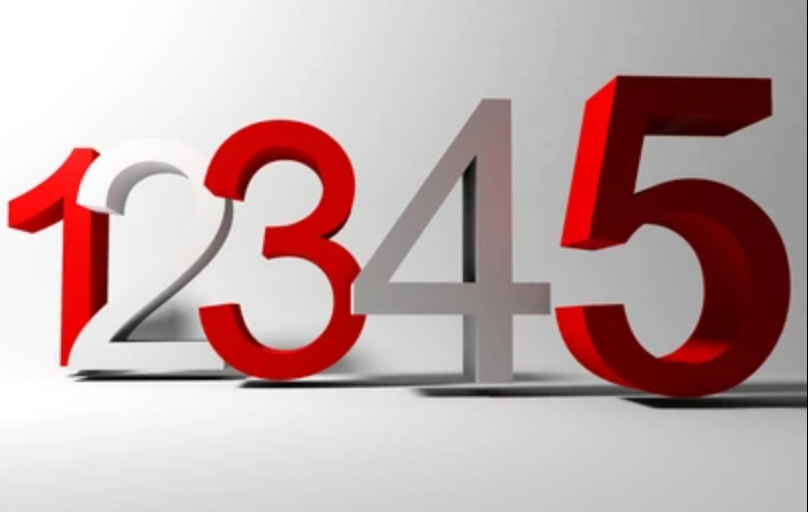 3D red and white numbers 1 to 5 arranged in sequence on a light gray background.