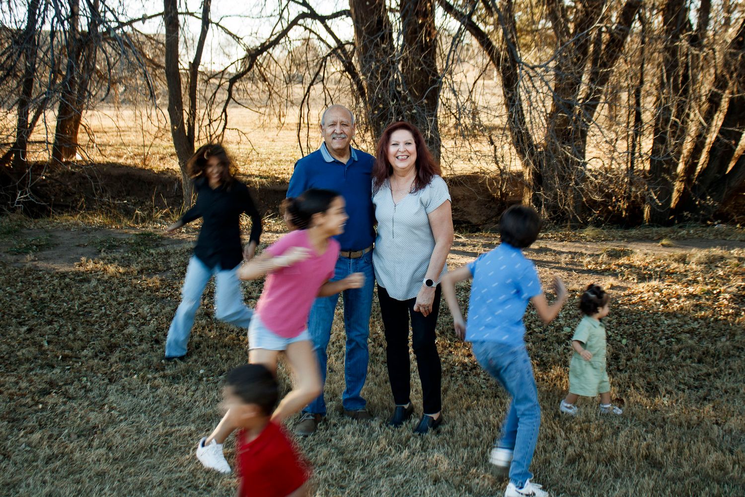 Grandparents with their grandchildren during an extended family photo session at The League House in Amarillo, Texas