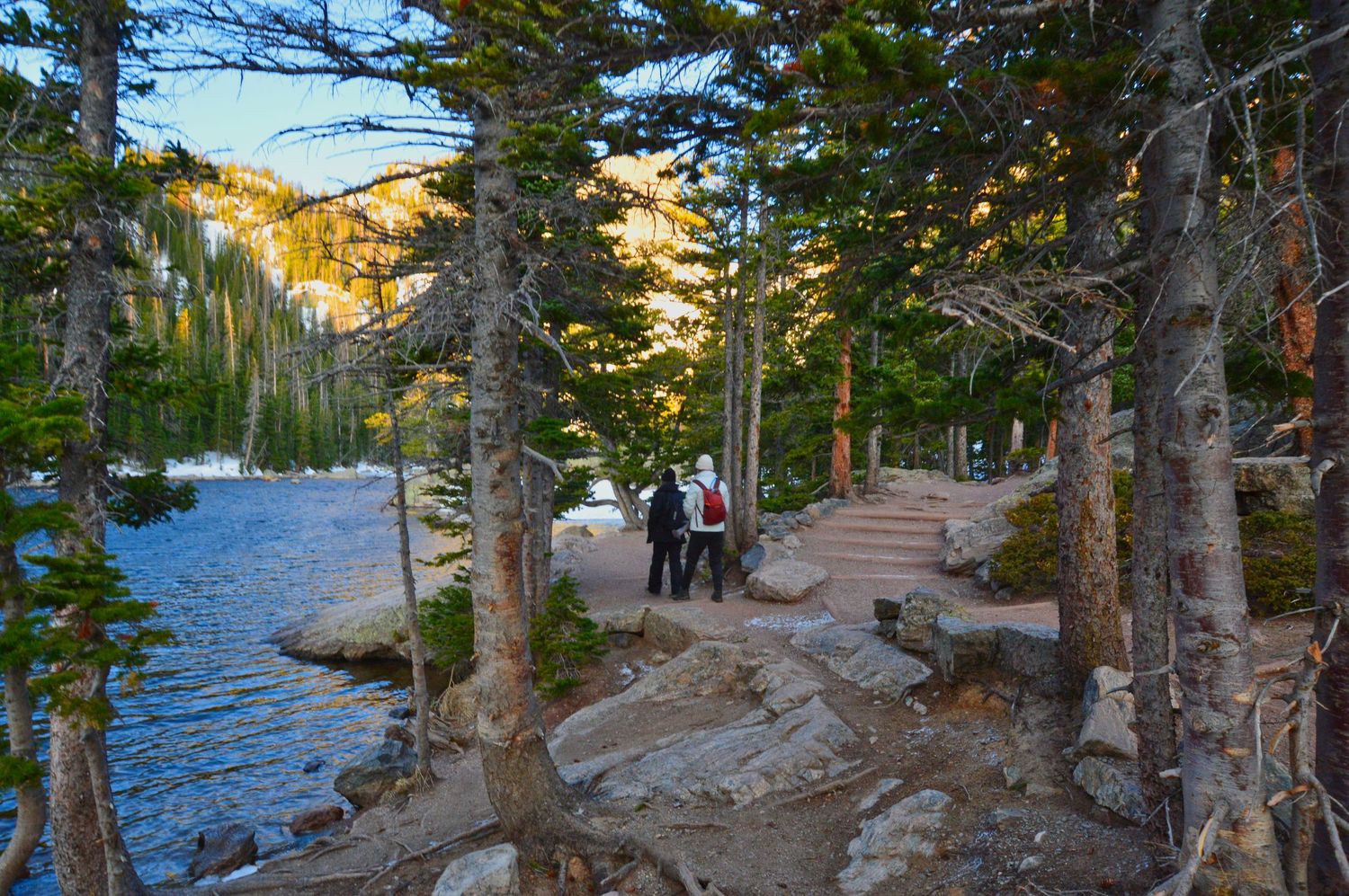 Couple at Dream Lake Rocky Mountain National Park proposal photography
