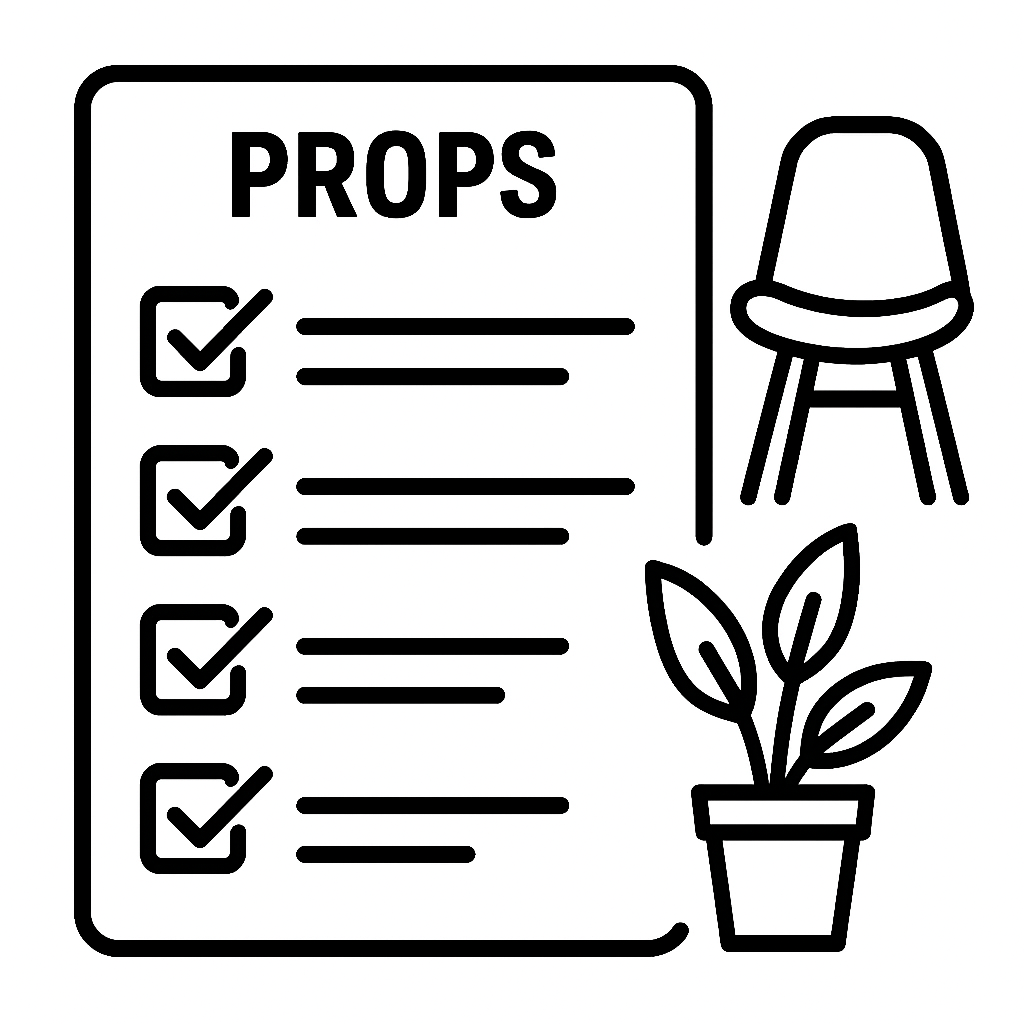A row of simple line art icons showing checklists, plants, and documents in a minimalist design style.