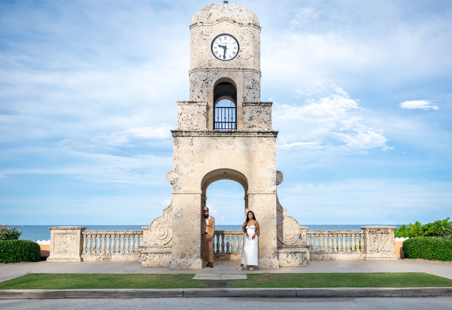 Florida destination wedding photographers photographed this coupled during their engagement session at the Worth Avenue Clock Tower.