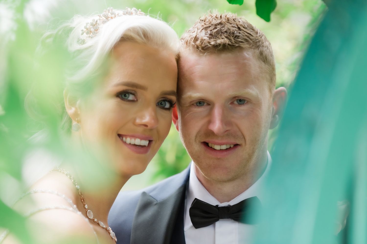 A close portrait of Courtney and David together on their wedding day at Corick House.