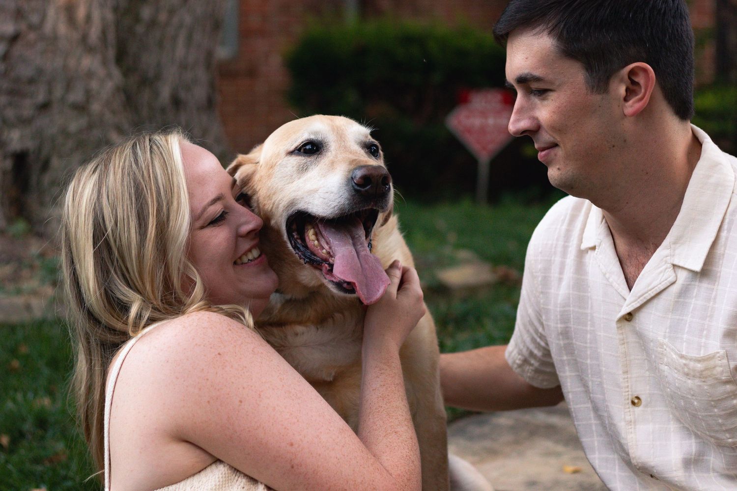Engagement photo with a dog