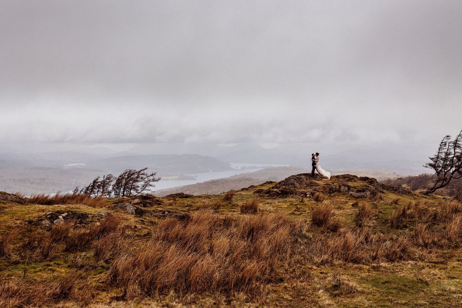 Lake District wedding couple portrait overlooking the mountains