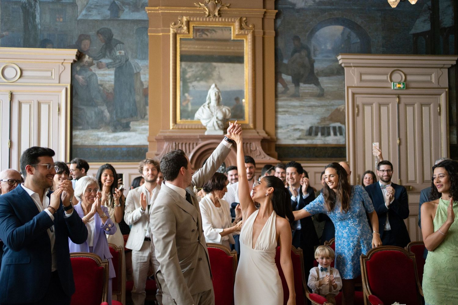 Paris civil wedding at ornate city hall, paris mairie wedding, paris civil wedding photographs, paris editorial wedding photographs
