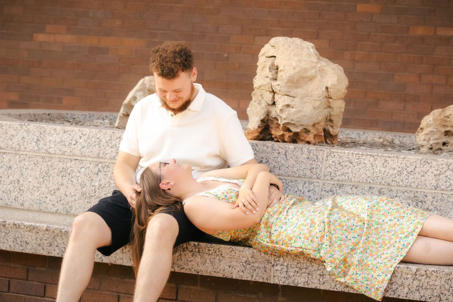 Outdoor summer engagement photos in downtown in Springfield, Illinois