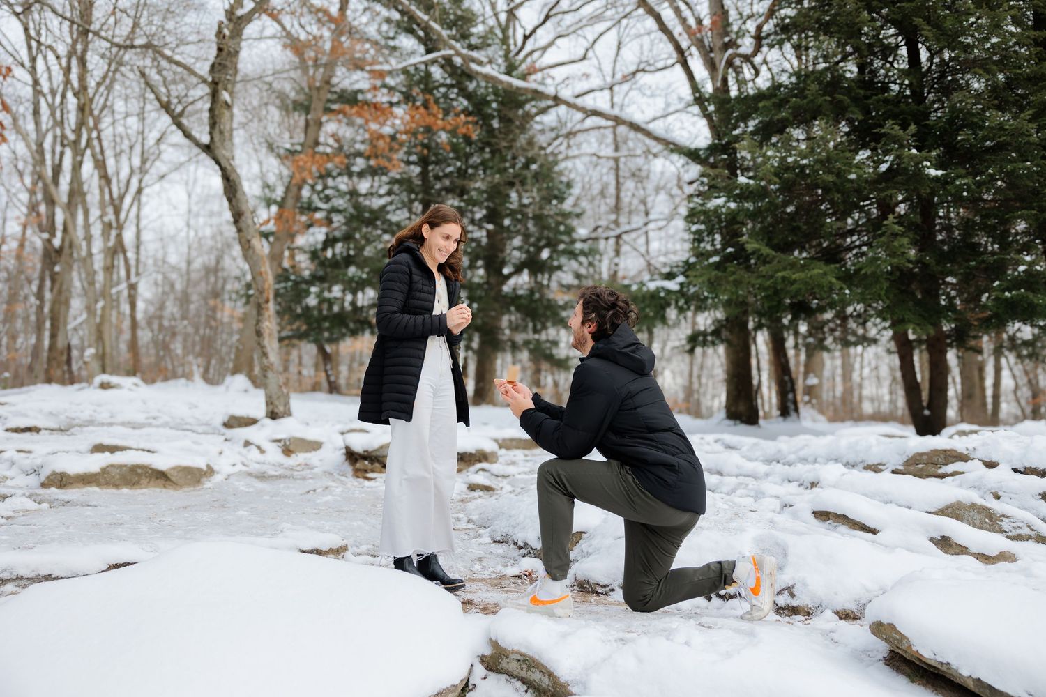 Daniel proposes to Kenz at The Ledges in the Cuyahoga Valley National Park photographed by Tom Forrest Photography from Hudson, Ohio.