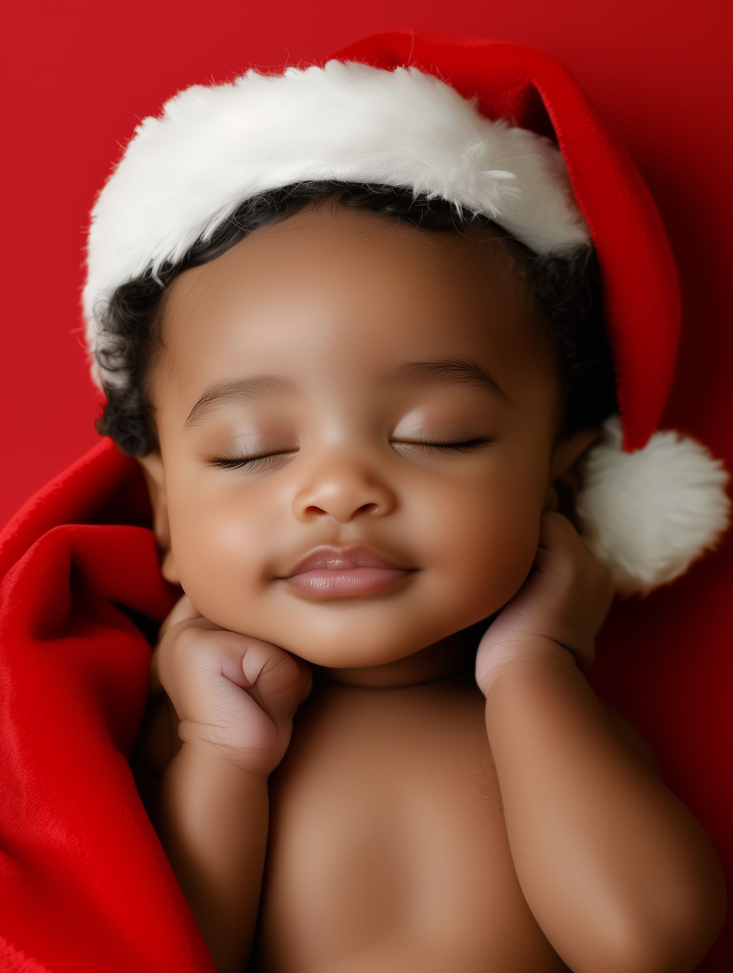 sleeping baby with red Santa Hat