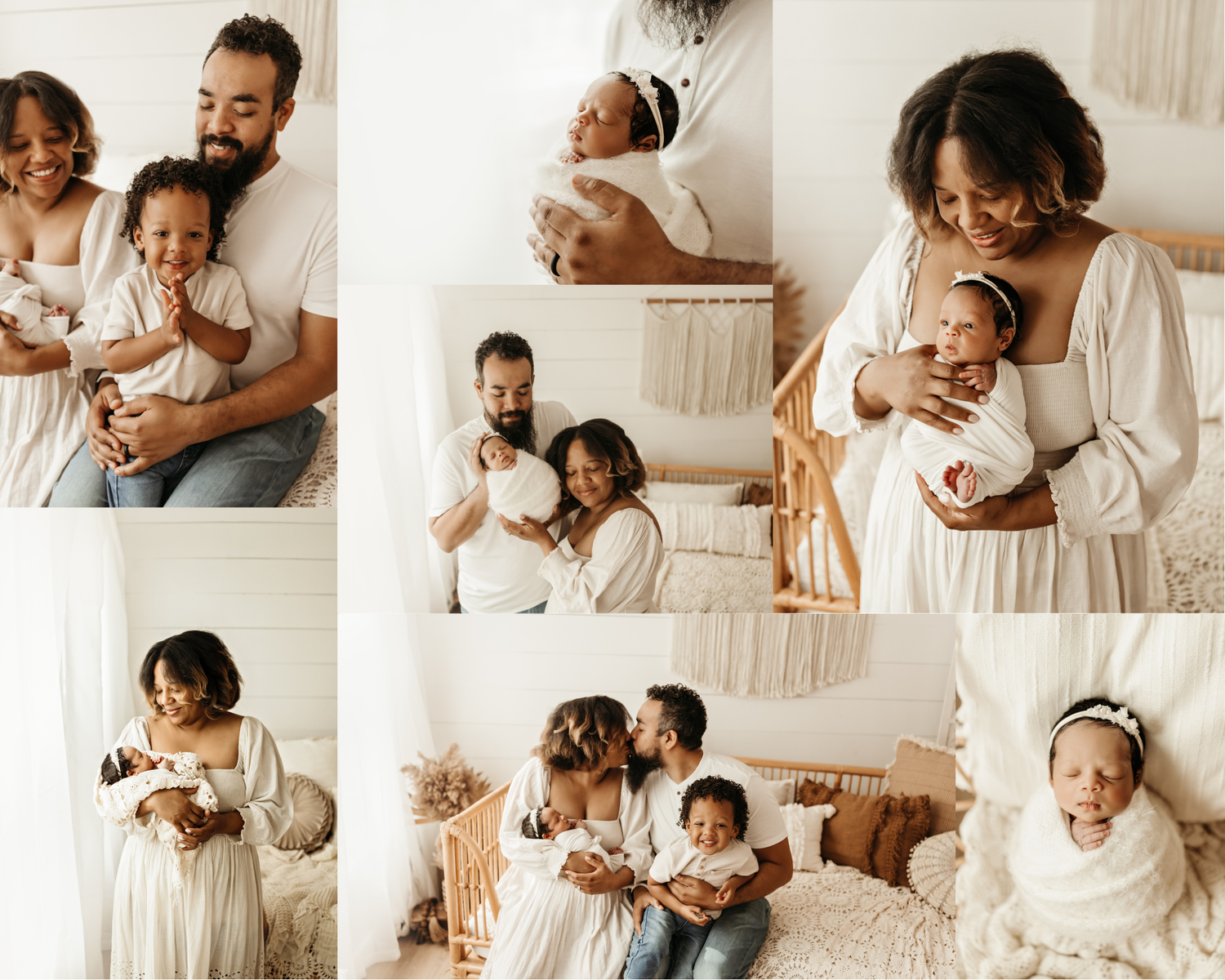 Lifestyle newborn session with family of four in a neutral, light-filled photography studio in Magnolia, Texas by Anna Carreno Photography