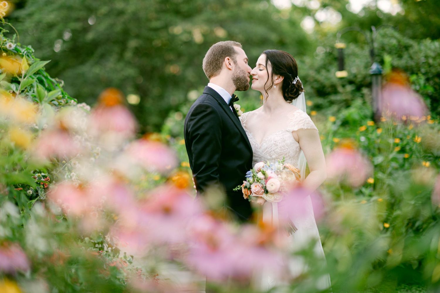 A romantic close-up moment captured against a soft background.