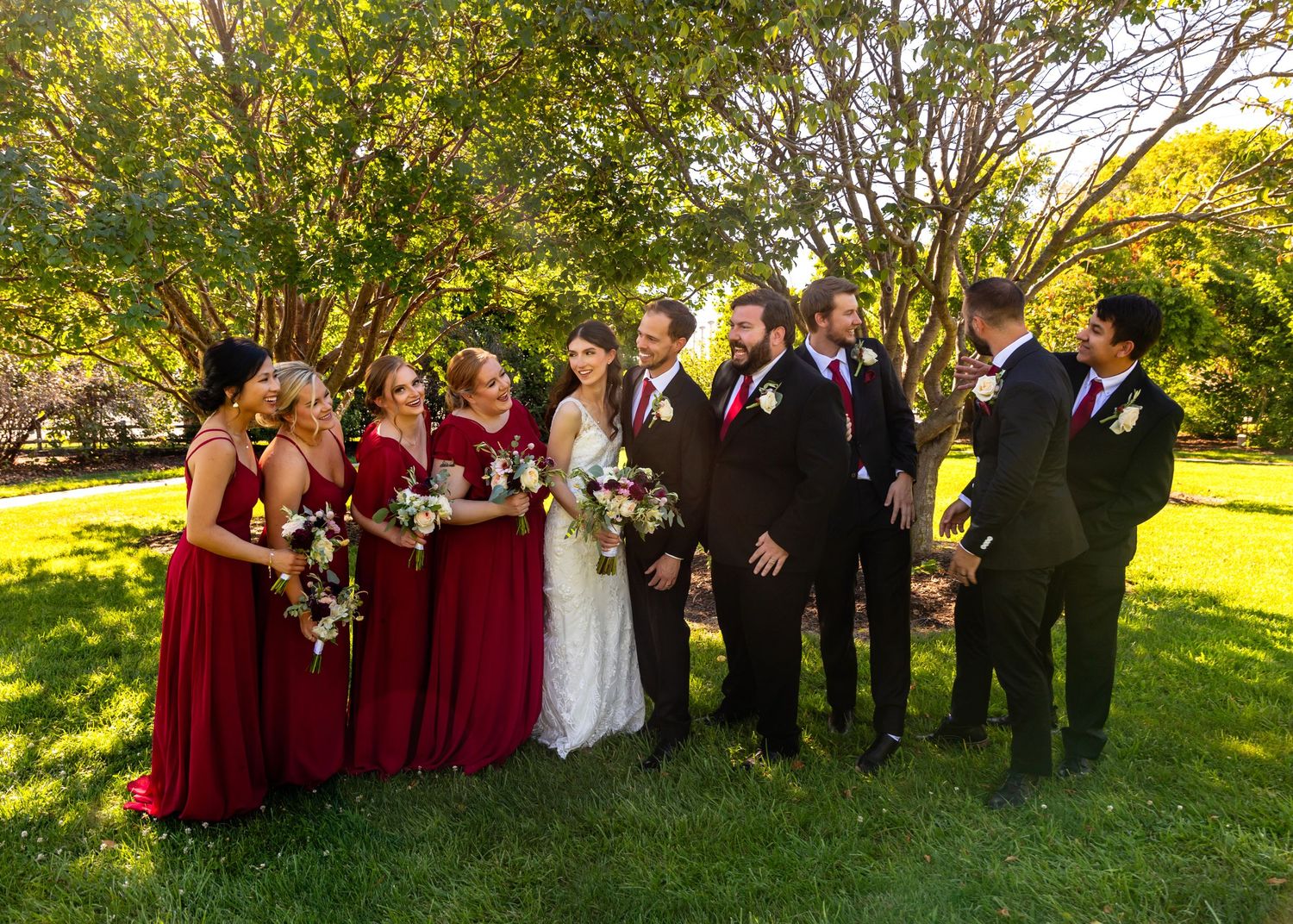 Bride & Groom and Bridal Party at OPPD Arboretum in Omaha, NE - BrightSide Photography
