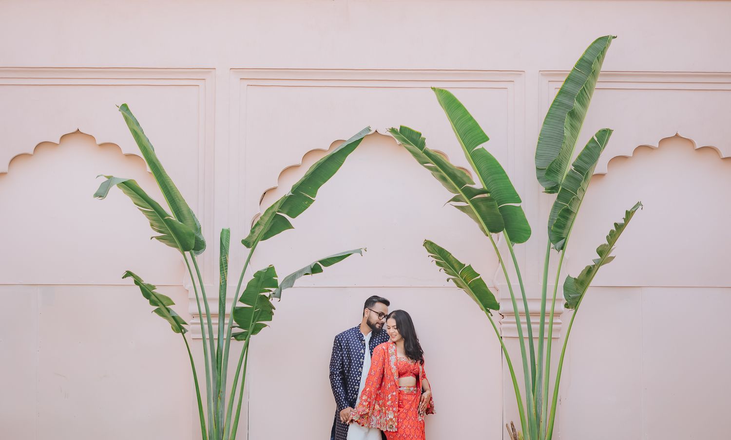 Romantic pre-wedding portrait of Misha and Kunal at RanBaas, captured in fine-art editorial style captured by Beginnings For You