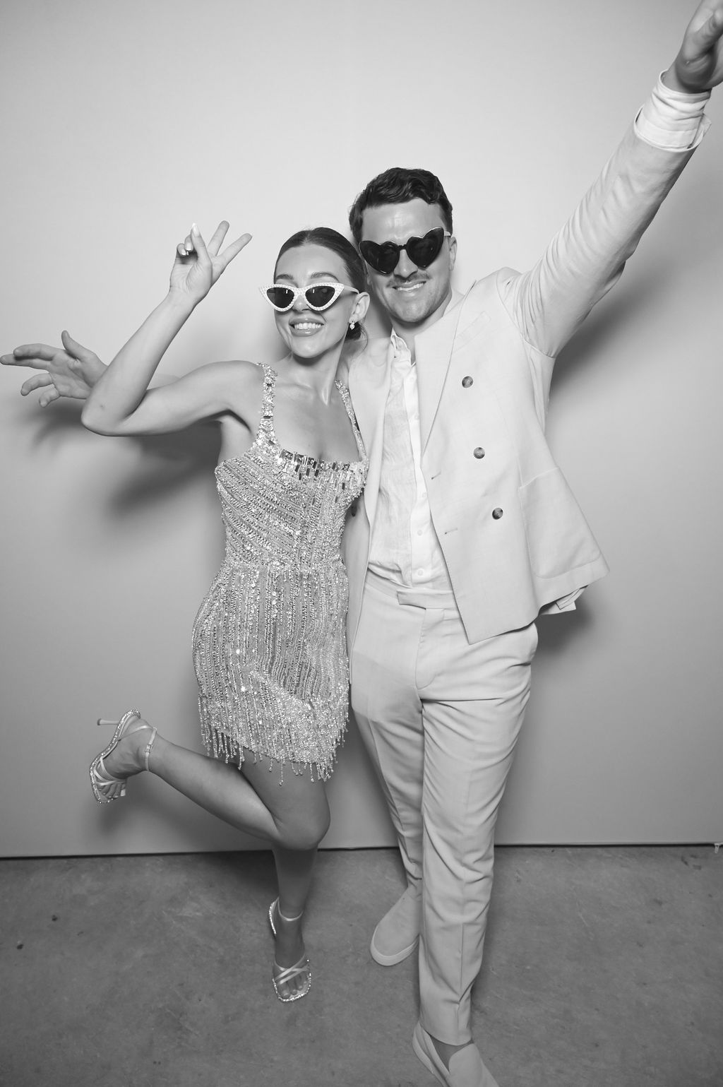 Black and white Retro Magic Mirror photo booth at Lola and Dan’s wedding at Can Frare Ibiza