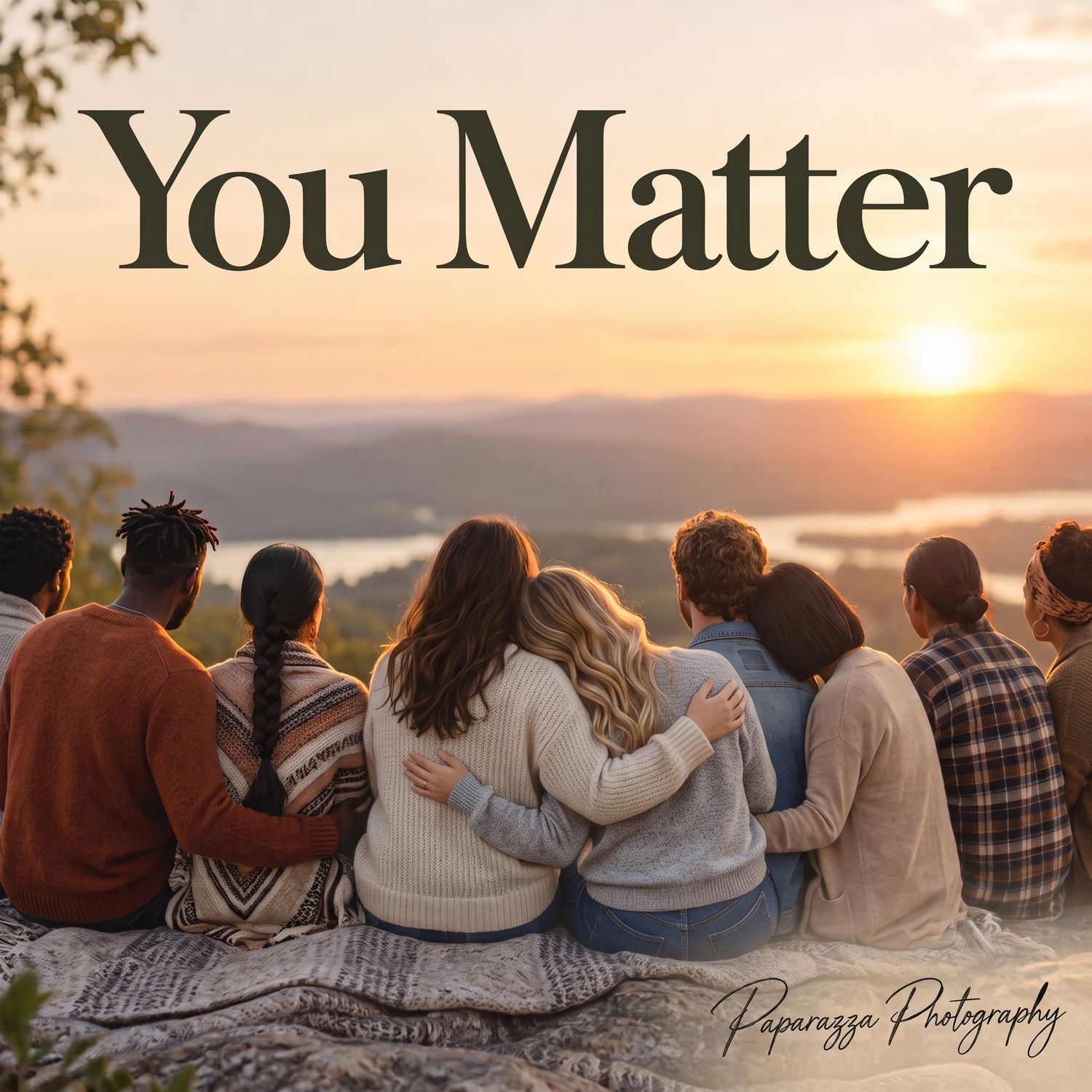 Two people sharing a warm embrace with the uplifting message You Matter overlaid on the image.