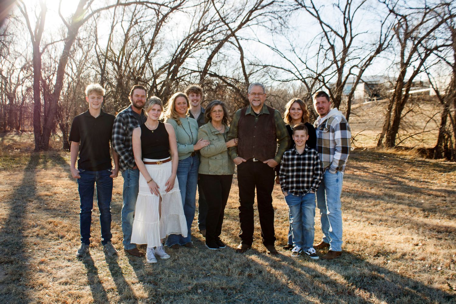 A family of ten during an extended family photo session at The League House in Amarillo, Texas