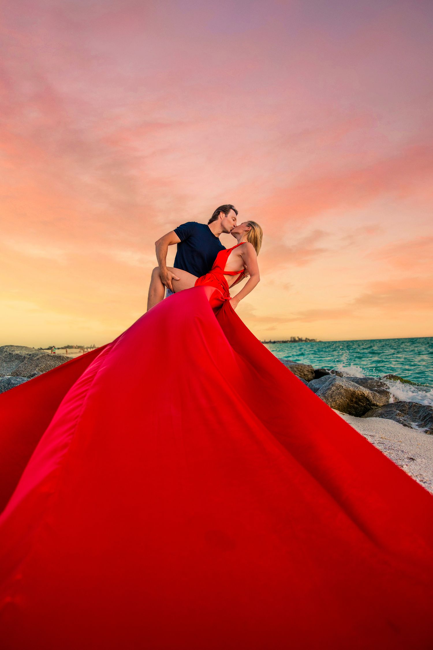 Couples Flying Dress Engagement Photography