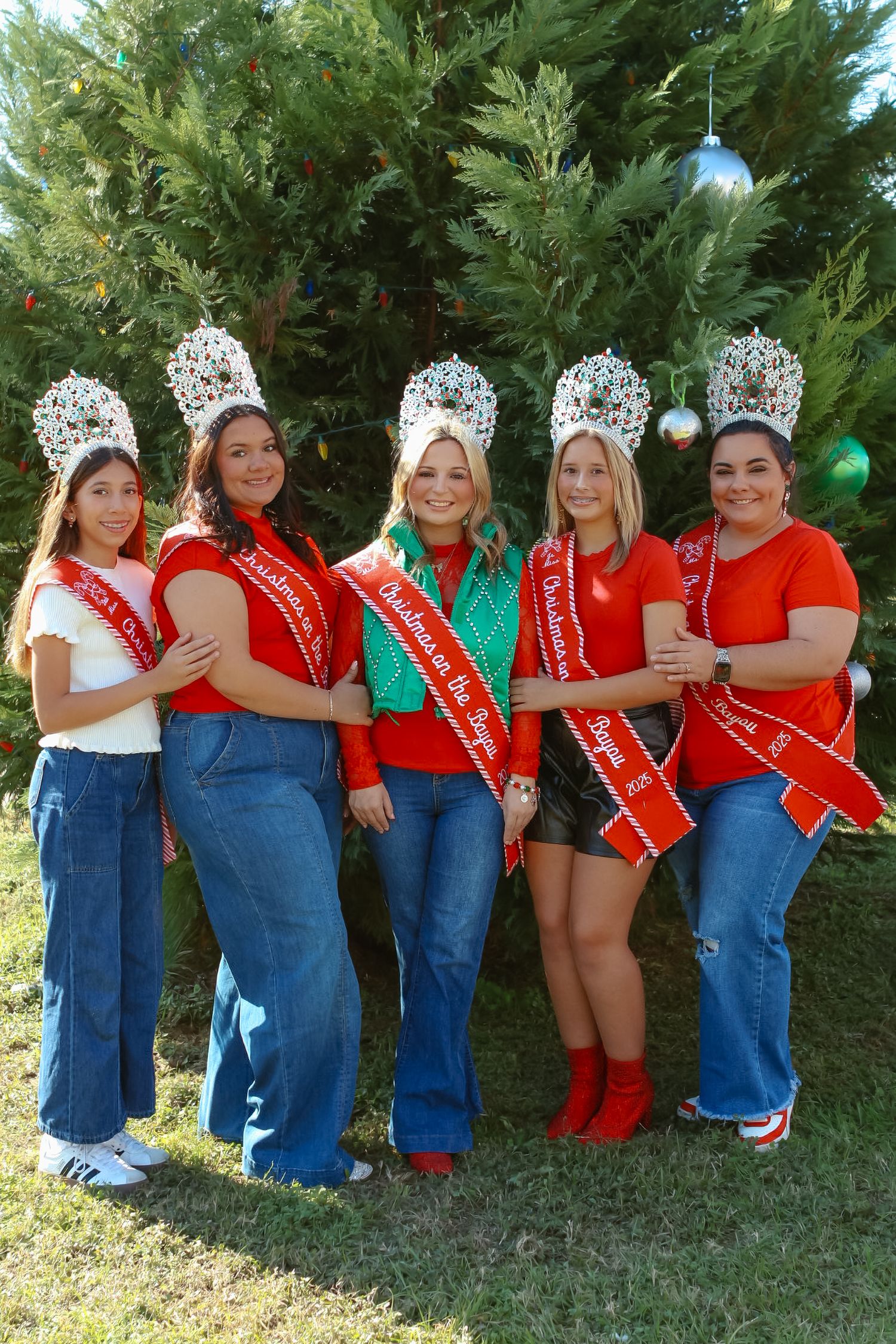Christmas on the Bayou Queen posing in holiday decorated Cottonport Louisiana