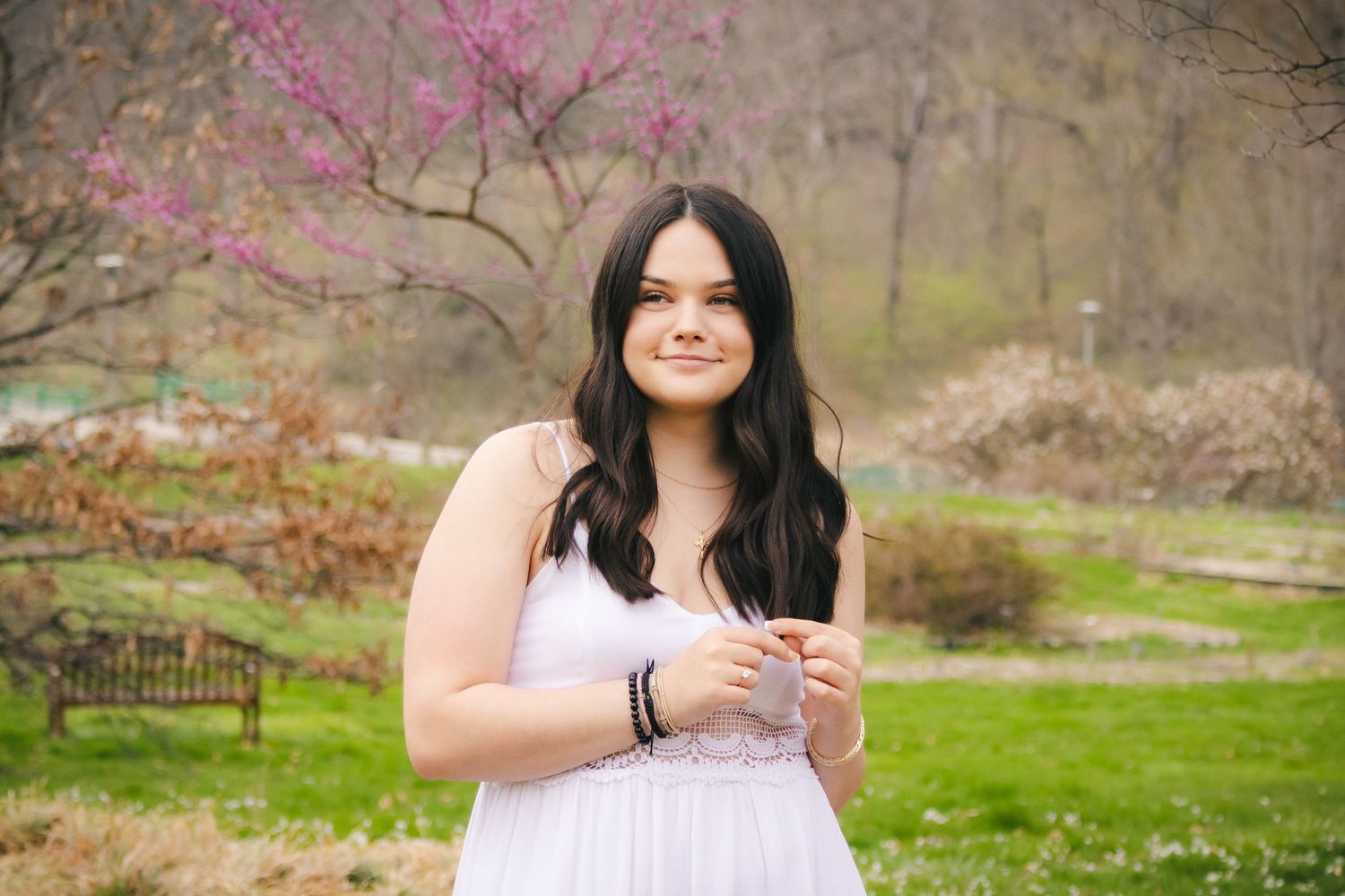 Outdoor spring senior photos in park in Springfield, Illinois