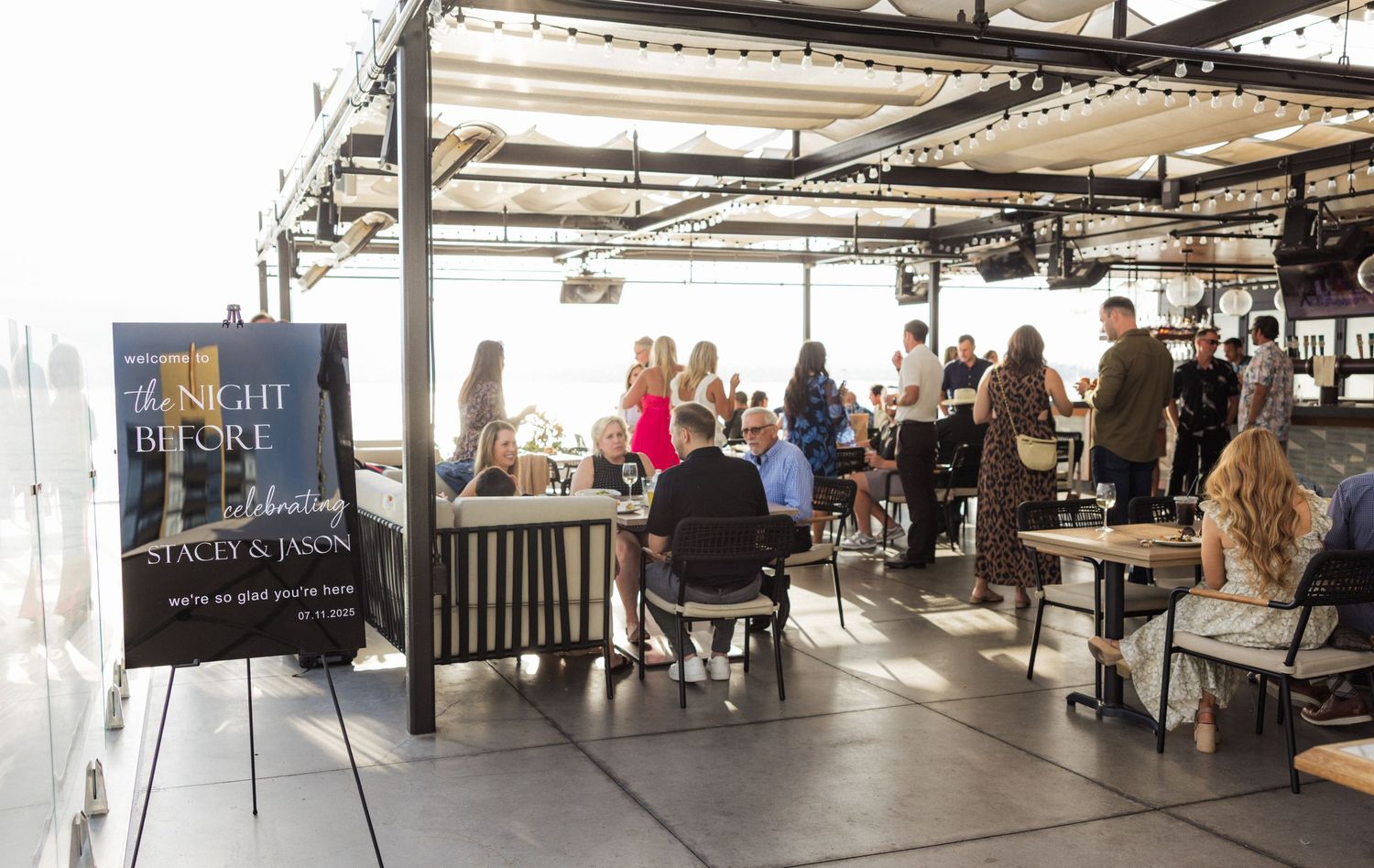 A coastal wedding welcome night party in San Diego, California at Ketch Bar and Grill