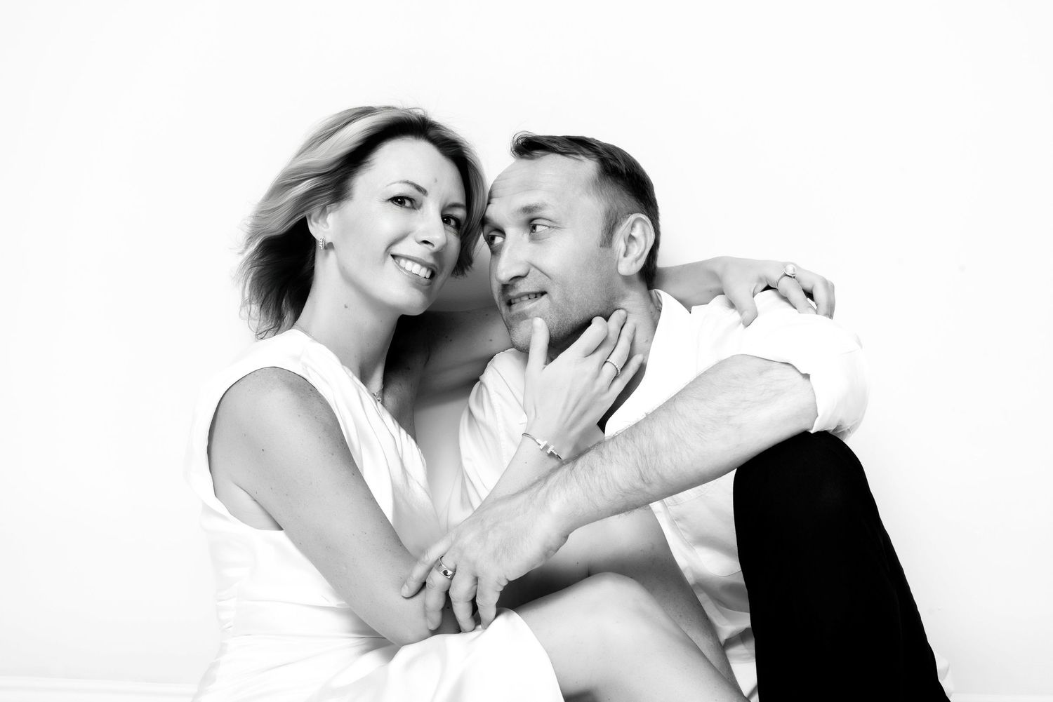 elegant black and white portrait of middle aged couple emotional and timeless Nashville portrait studio