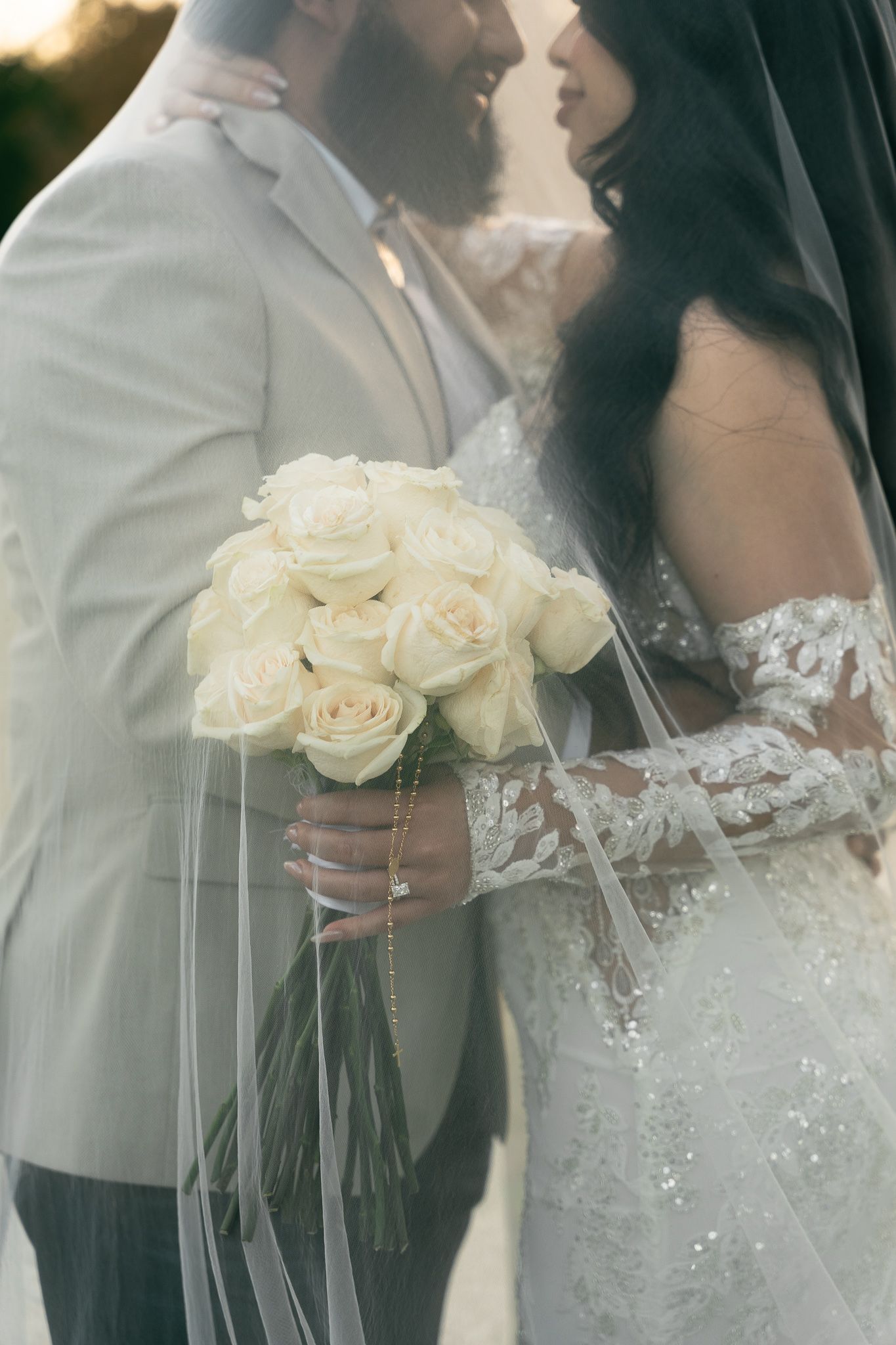 Dallas Fort Worth luxury wedding couple portrait with bouquet