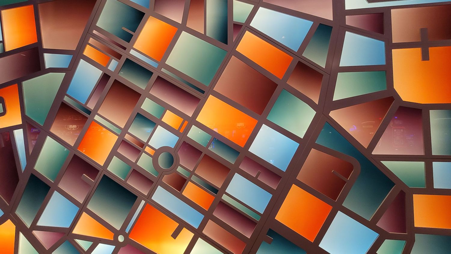 Colorful abstract wall art inside a Las Vegas casino, photographed on a smartphone