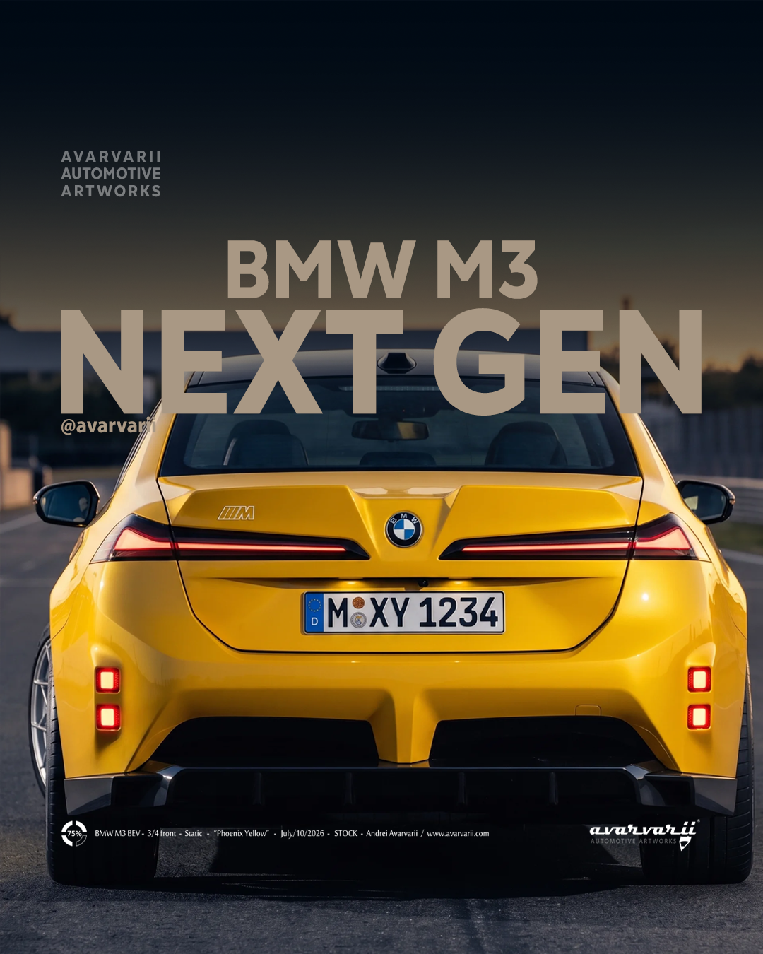 BMW 3 Series Next Generation blue station wagon driving on a mountain road with text overlay.