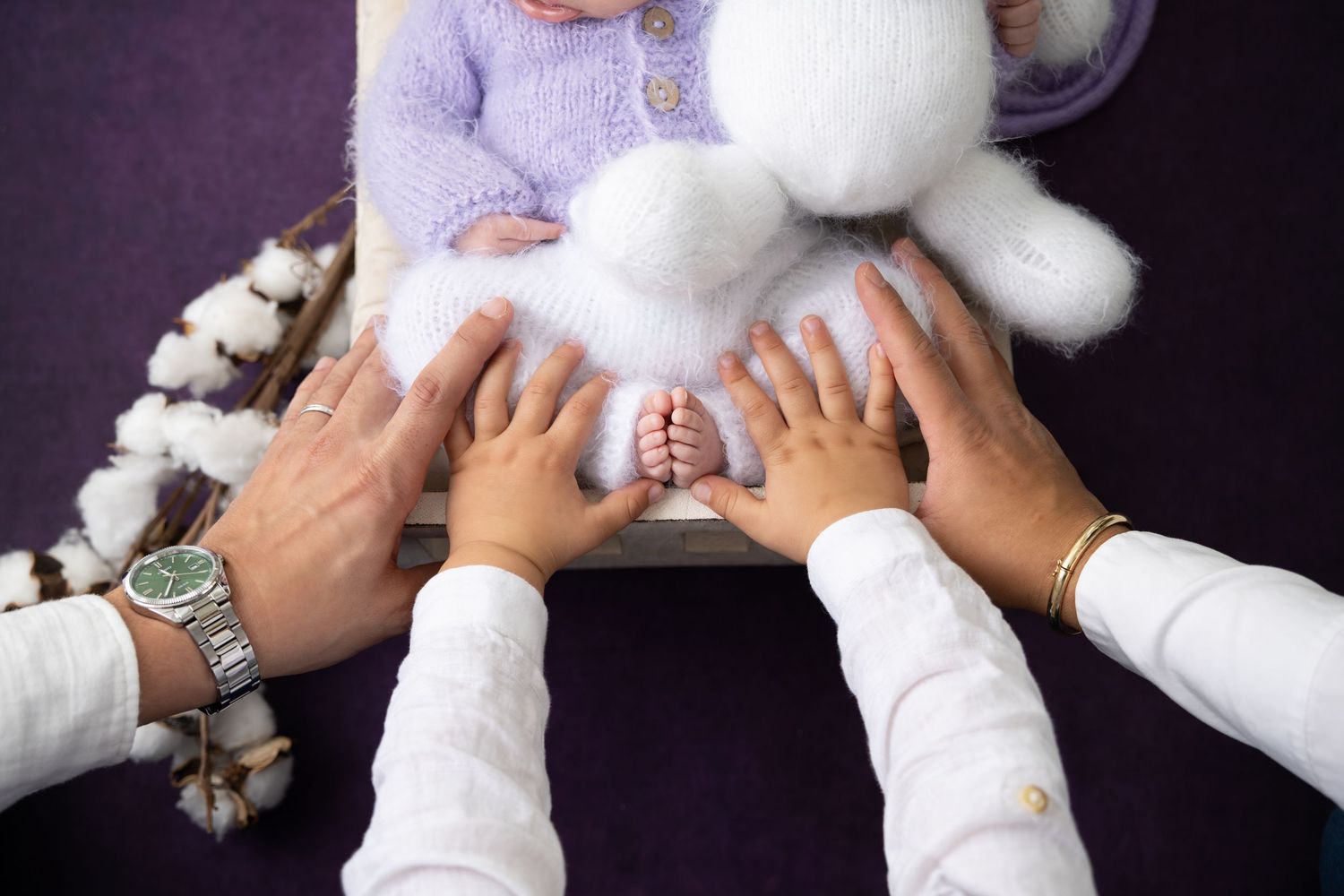 Newborn baby photoshoot at a photography studio Dubai with soft swaddle styling, captured by a newborn photography Dubai expert