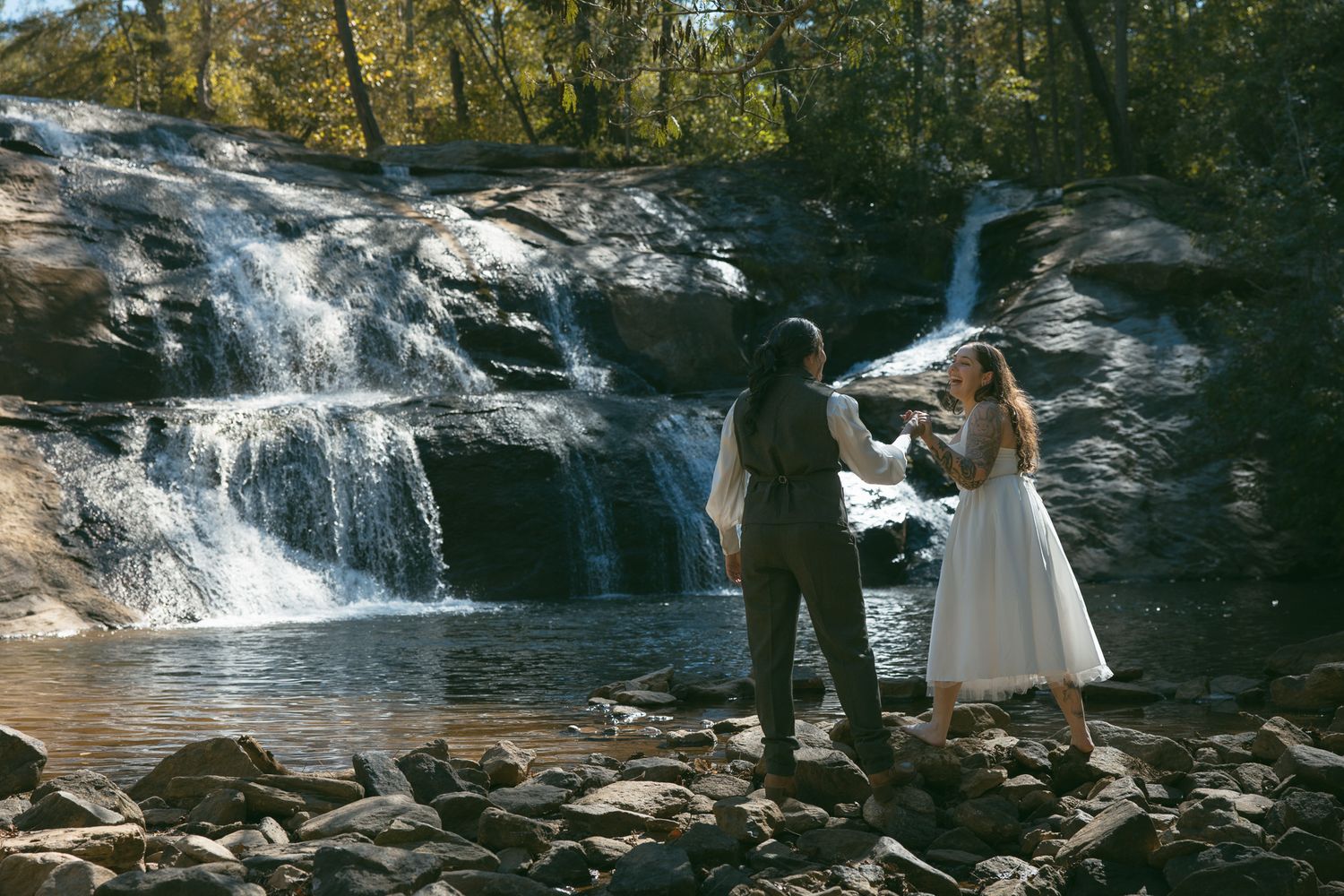 mountain adventure session wedding elopement day activity florals waterfall asheville NC SC TN GA inclusive package lgbtq couple