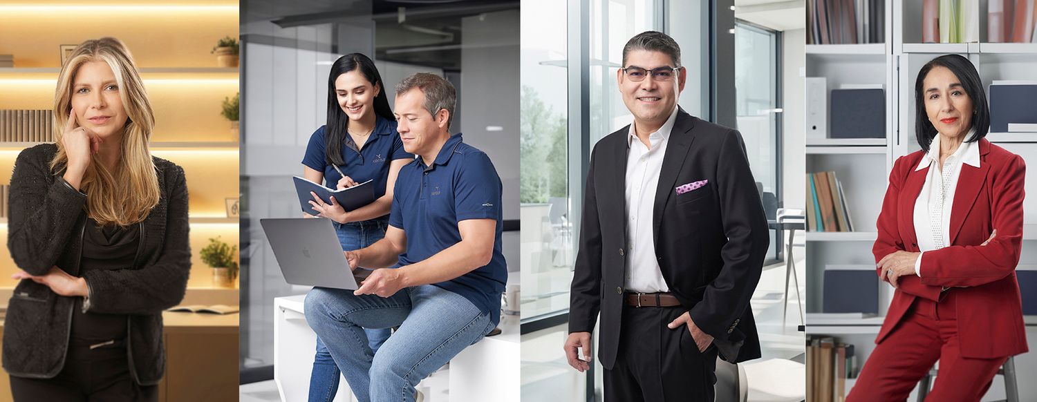 Collage de retratos corporativos modernos y diversos que muestran a empleados en su entorno de trabajo, como ejemplo de un employer branding
