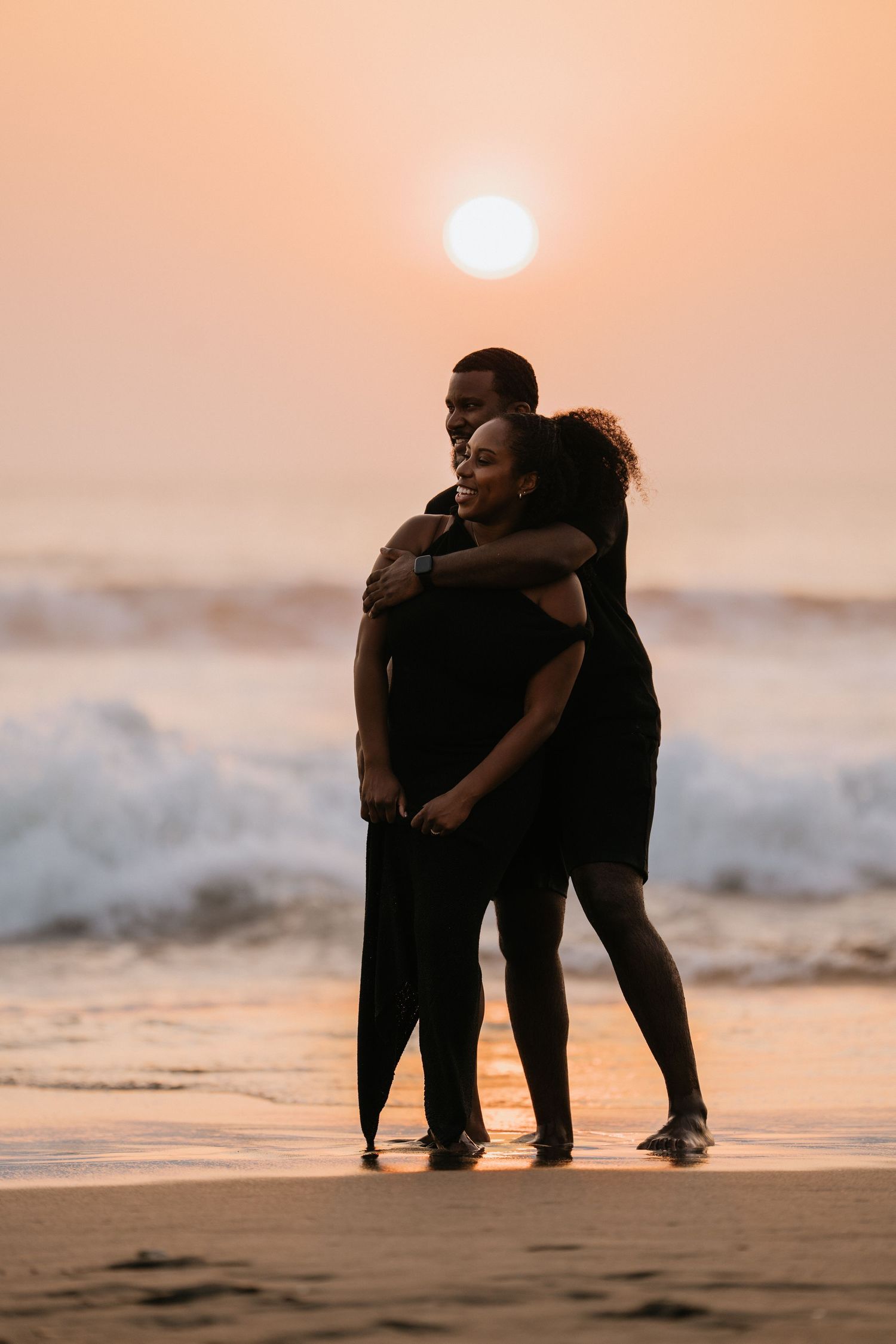 Romantic couple photoshoot on Seminyak Beach in Bali.