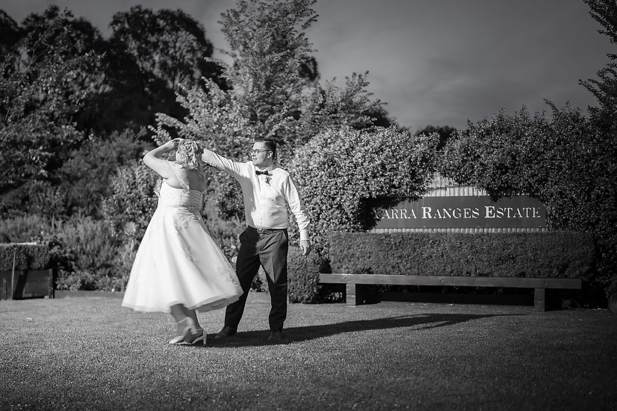Black and white wedding photography collage showcasing romantic outdoor celebration moments and bridal details.