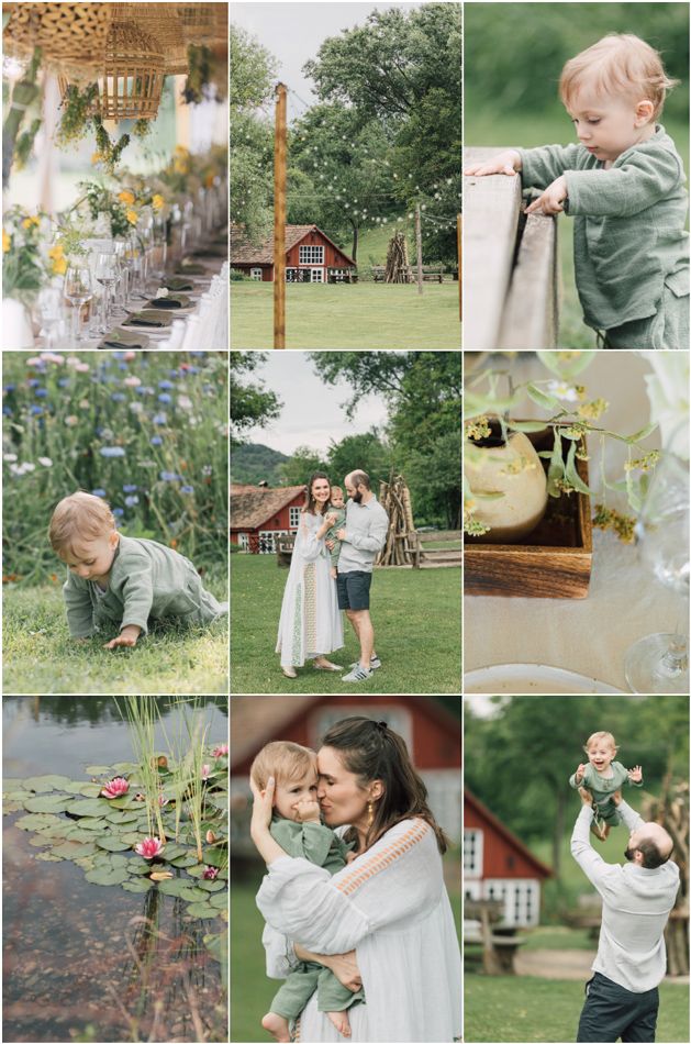 Collection of outdoor family photos featuring natural moments and rustic scenery.
