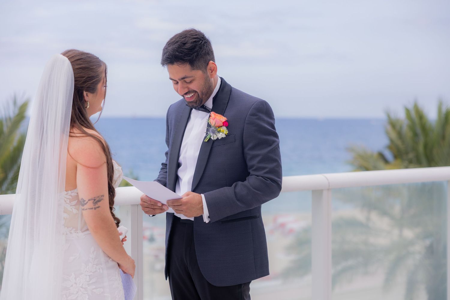 Bride reading his vows at The W Fort Lauderdale