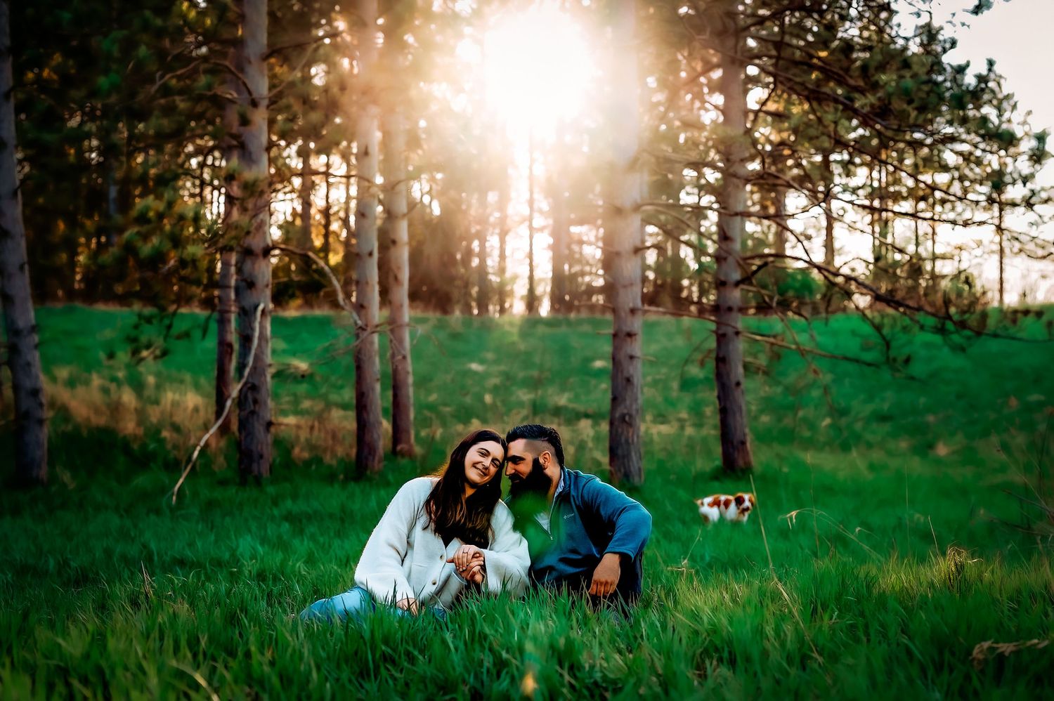 Kewaskum Couples Engagement Session in the Kettle Moraine, WI at Sunset in the forest