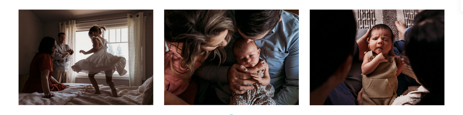 Series of three lifestyle photos showing intimate family moments at home.