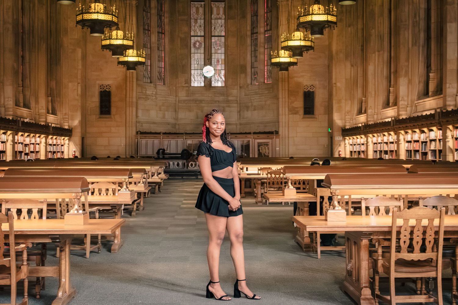 High school senior photographed in Suzzallo Library reading room by Seattle senior photographer Rochelle Marie Photography
