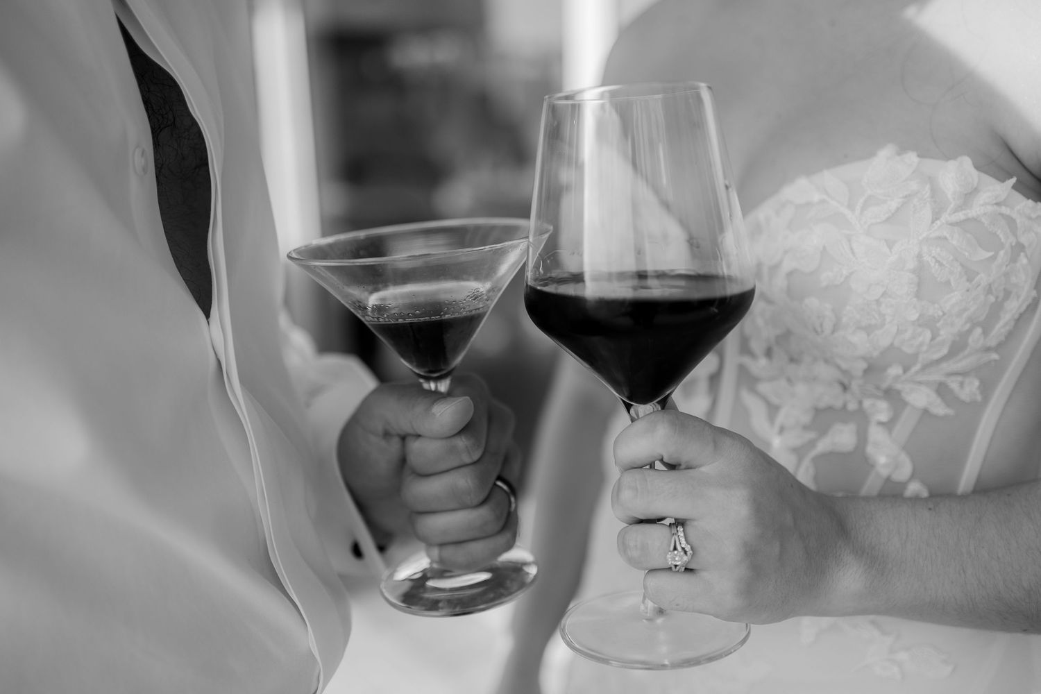 bride and grooms cocktails in hands during cocktail hour at The Grateful Palate Wedding venue in Fort Lauderdale