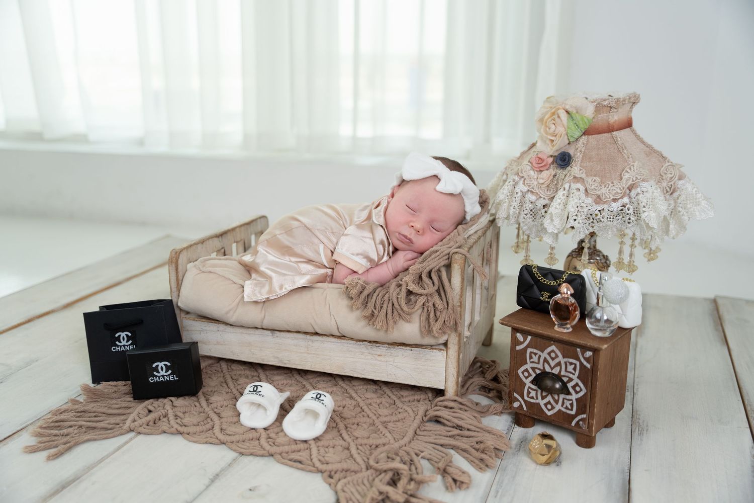 Dubai newborn photography studio photo of a newborn baby girl  mohastudio