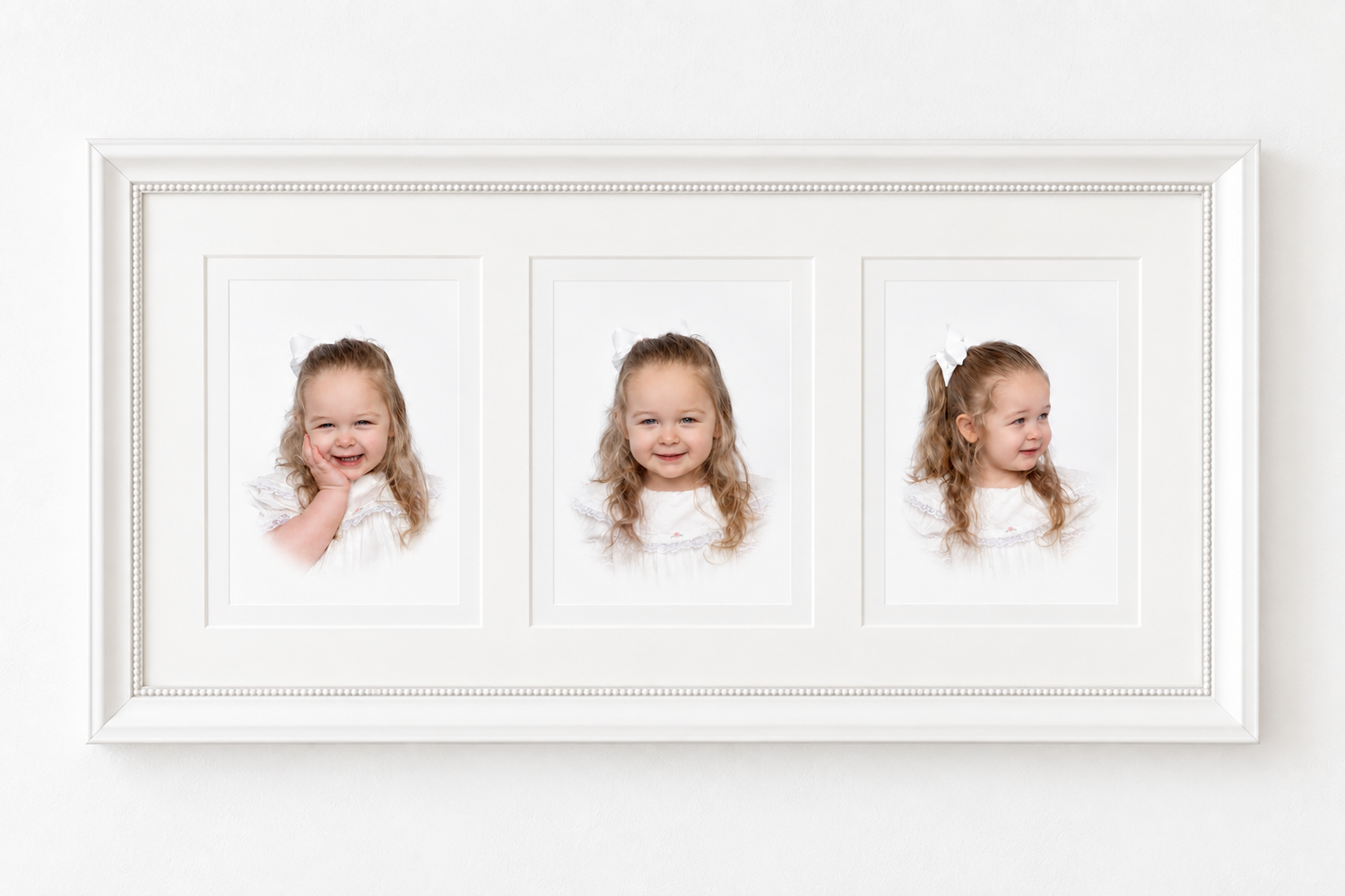 A sequence of nine photos showing a child's expressions transitioning from neutral to joyful laughter.