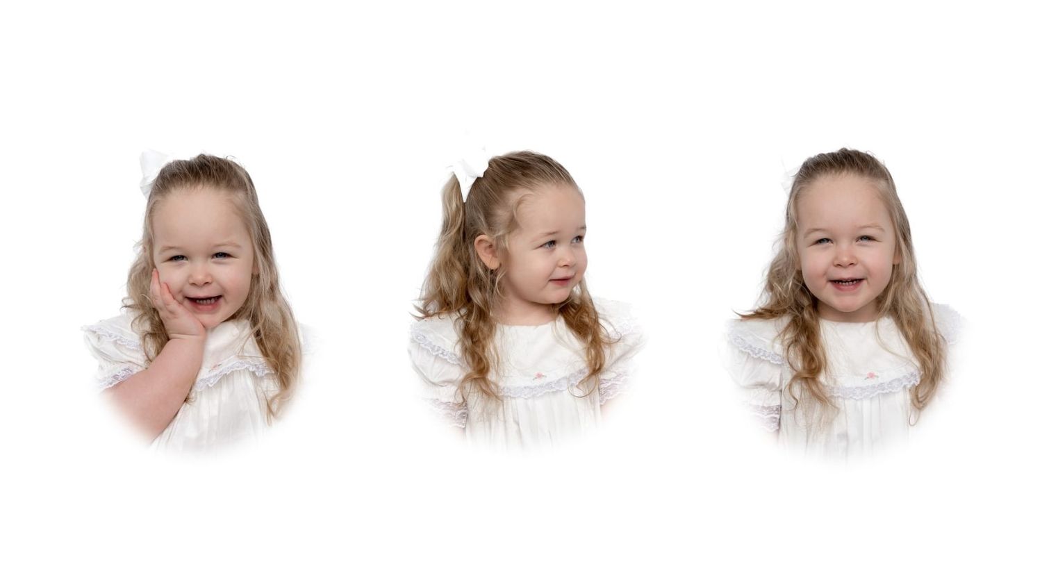 A sequence of nine photos showing a child's expressions transitioning from neutral to joyful laughter.