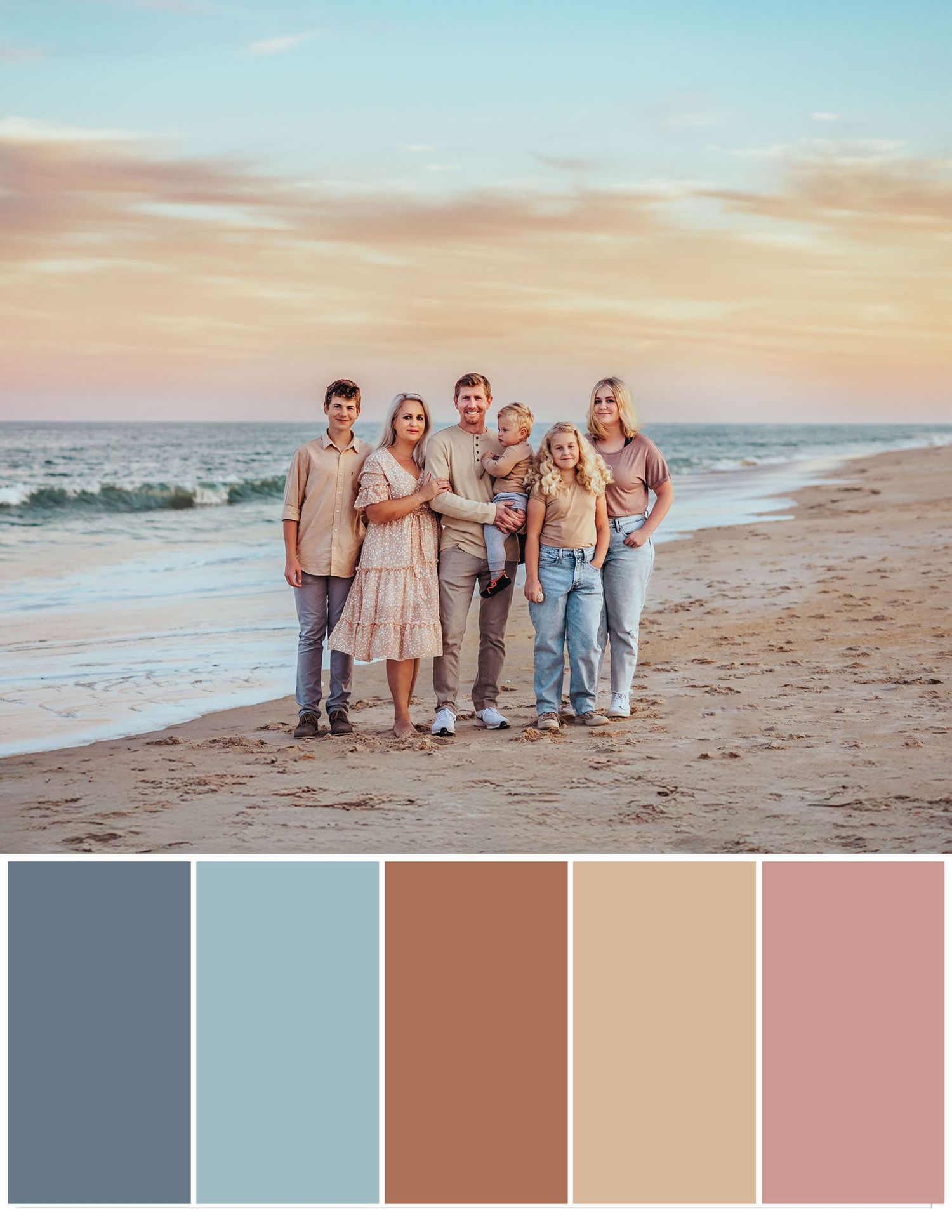 Florida beach clothing guide with color palette. What to wear to a Saint Augustine Florida photoshoot.