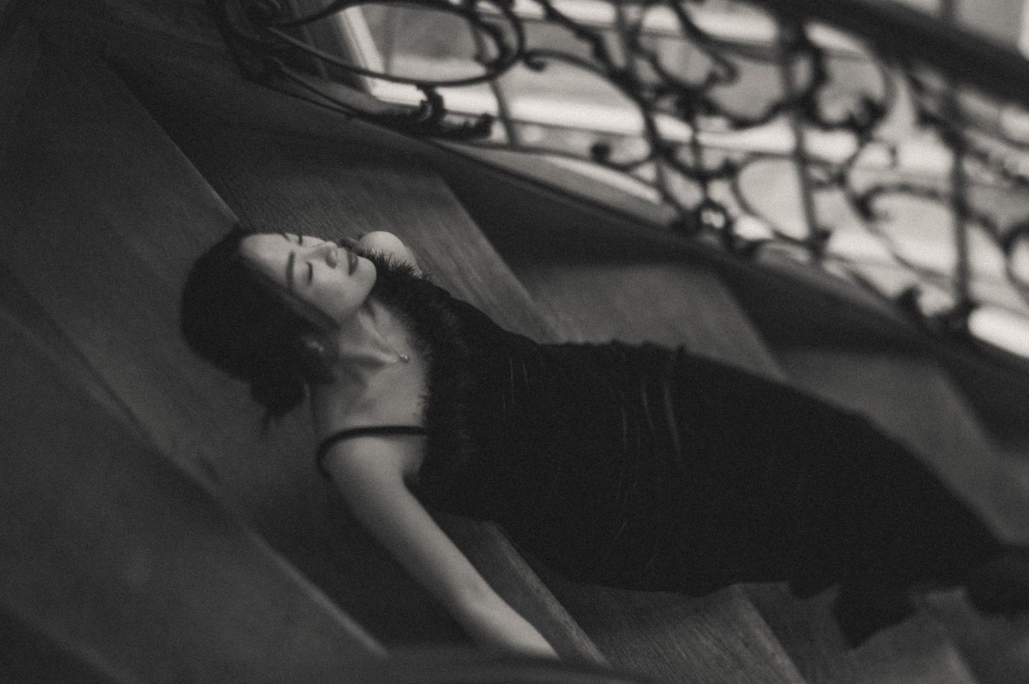 Abstract black and white photographs showing dramatic shadows and movement.