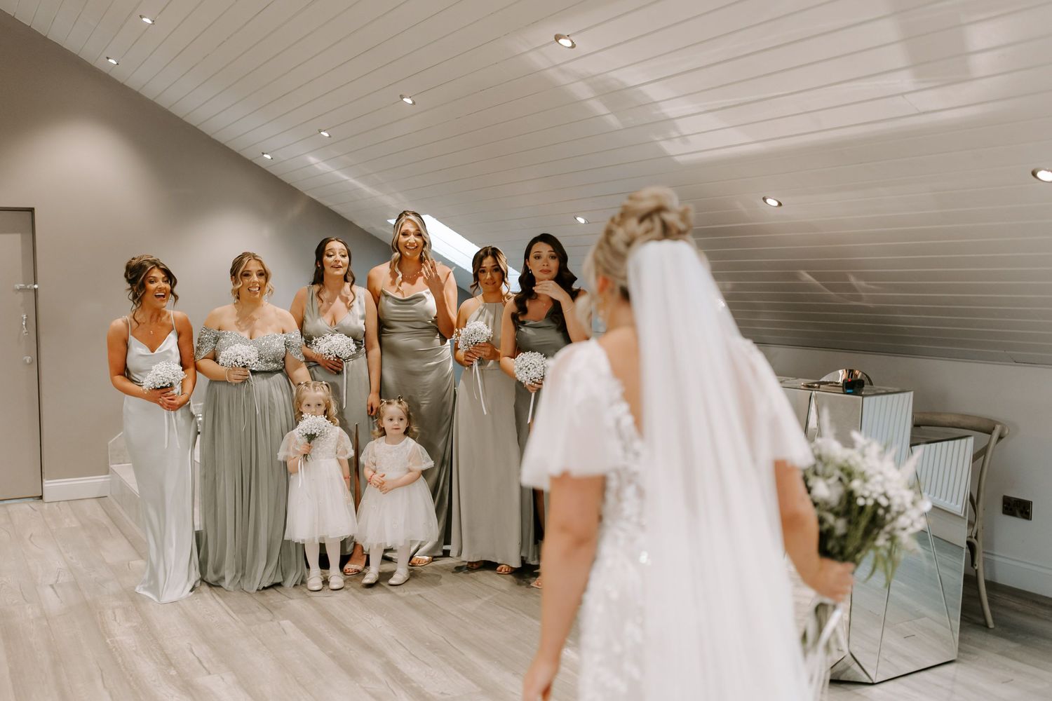 Wedding Preparation with bridal party first look