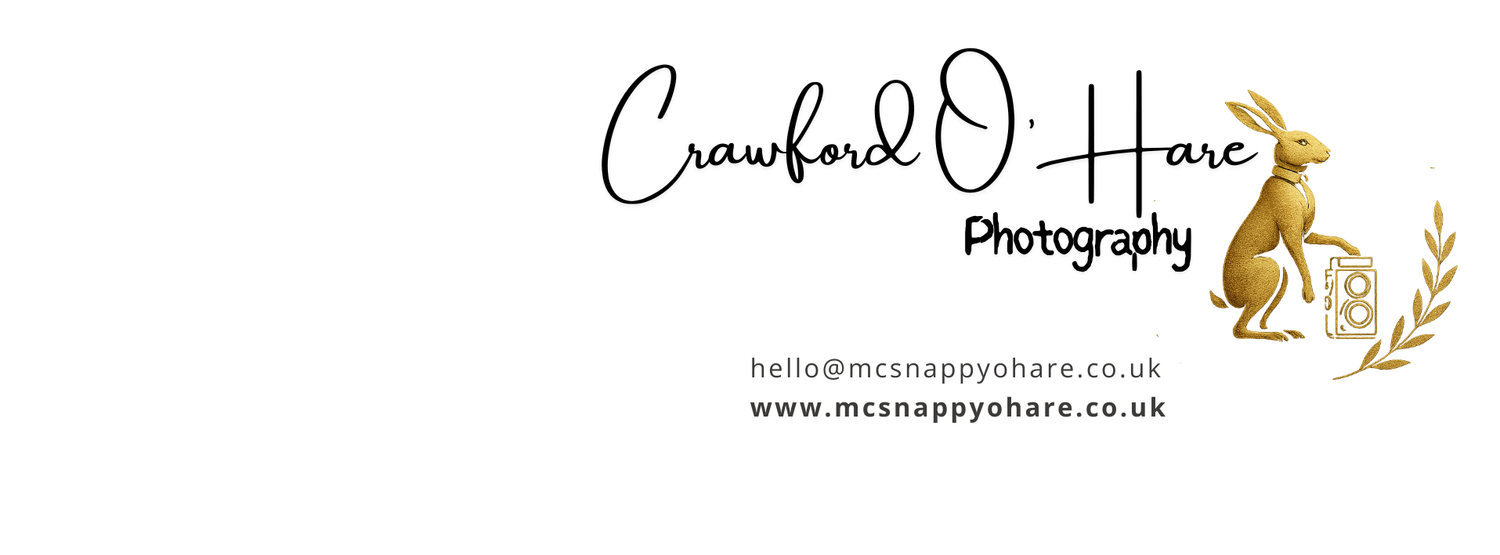 A monochrome logo design for Charlotte O'Hare Photography features elegant handwritten text and decorative elements.