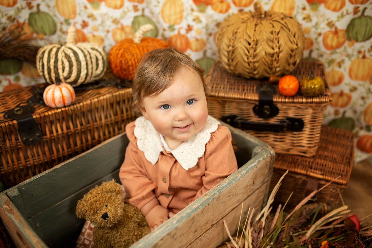 autumn halloween themed photoshoot for babies by little wonderland photography widnes cheshire