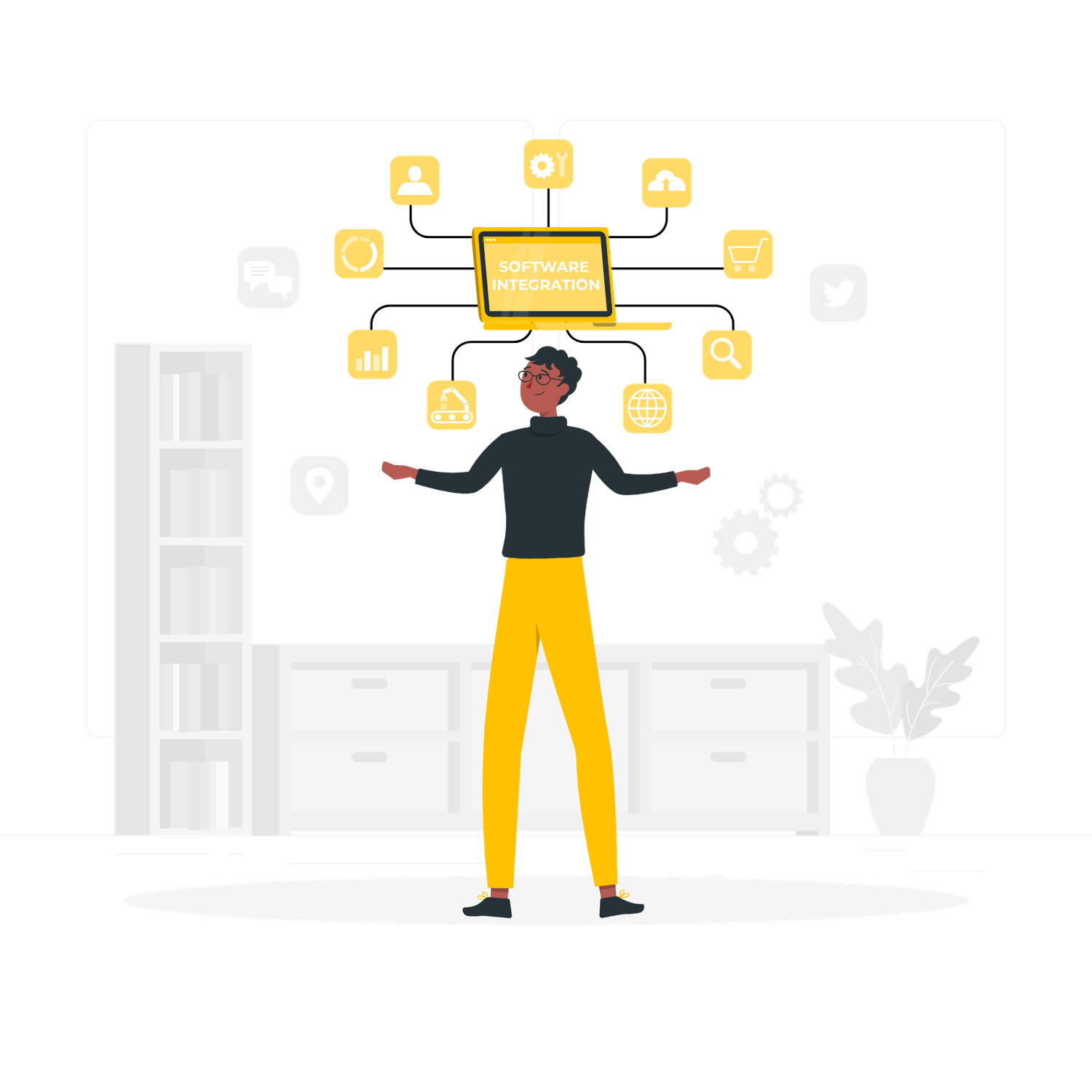 ServiceNow Expert Services infographic showing five business outcomes for digital transformation, efficiency, and organizational growth.