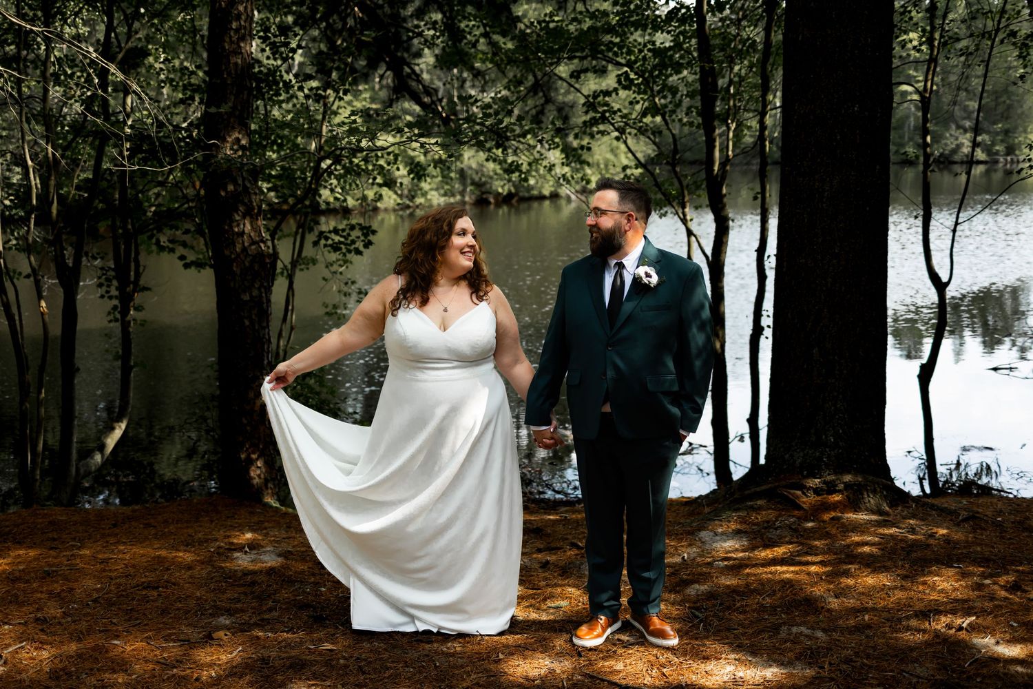 Moody wedding in the woods.